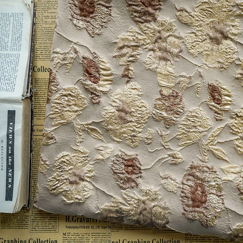 20%Wire30%nylon50%polyester embossed gold jacquard fabric suit dress fabric floral brocade jacquard fabric