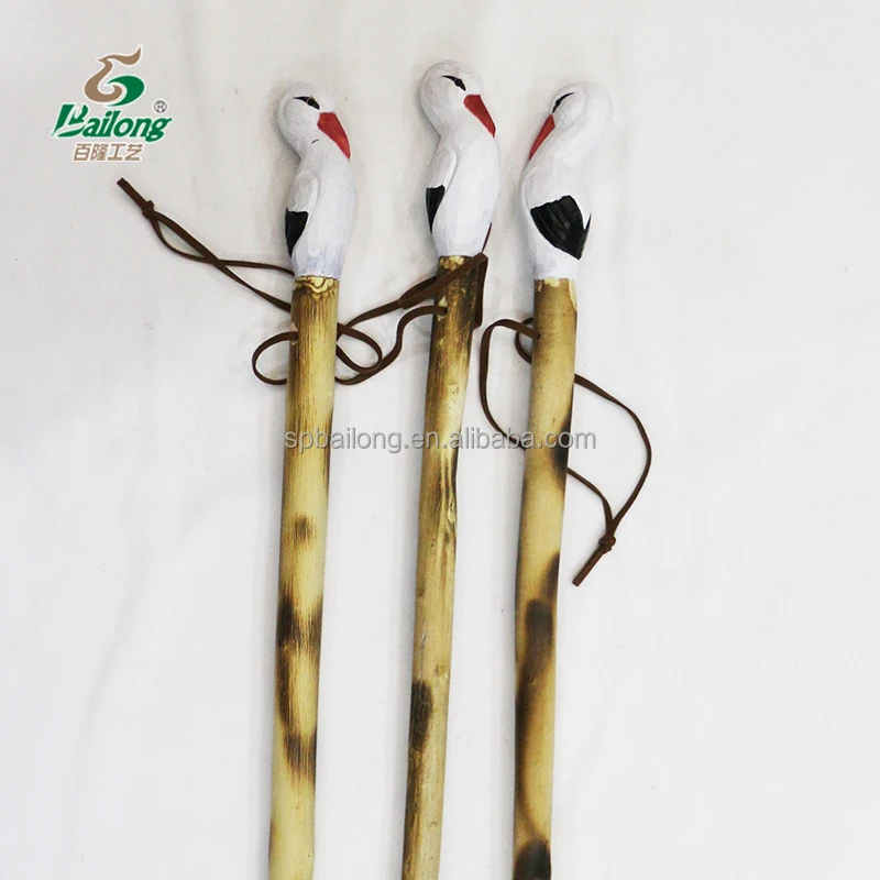 Rustic wood cane outdoor camping trekking carved animal hiking pole natural wooden walking stick