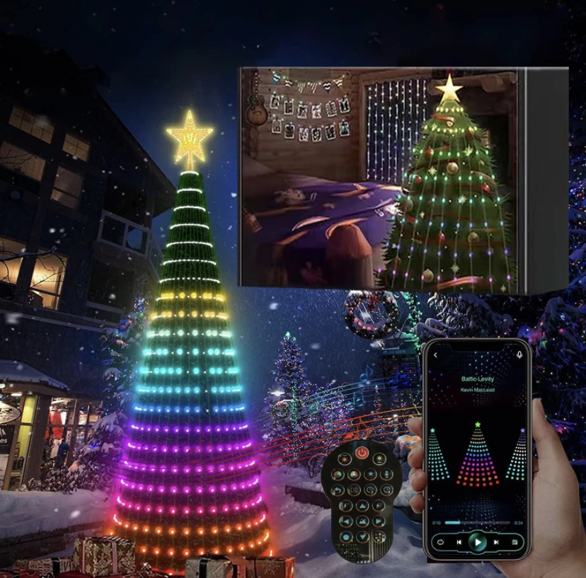 2024 Hot Sale Outdoor Decoration Rgb Colorful App Control Collapsible Twinkly Smart Led Christmas Tree Lights