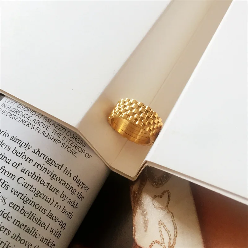 Stainless Steel Timepiece Rings Waterproof Jewellery 18K Gold Plated Jewelry for Women bague de mariage en or pur pour couple