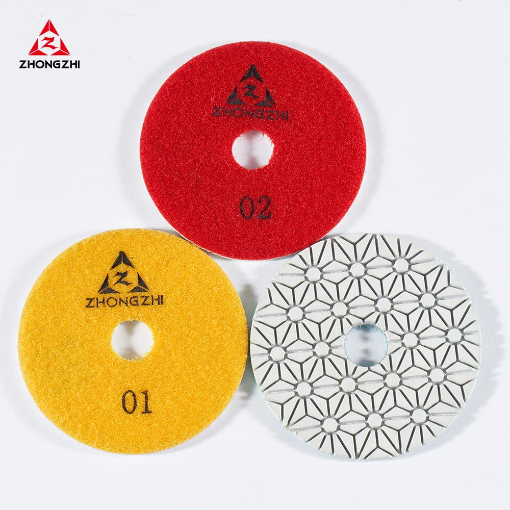 Abrasive Tools Customized New Pattern 100mm 3-step Wet and Dry  Resin Diamond Polishing Pads for Marble Granite Stone