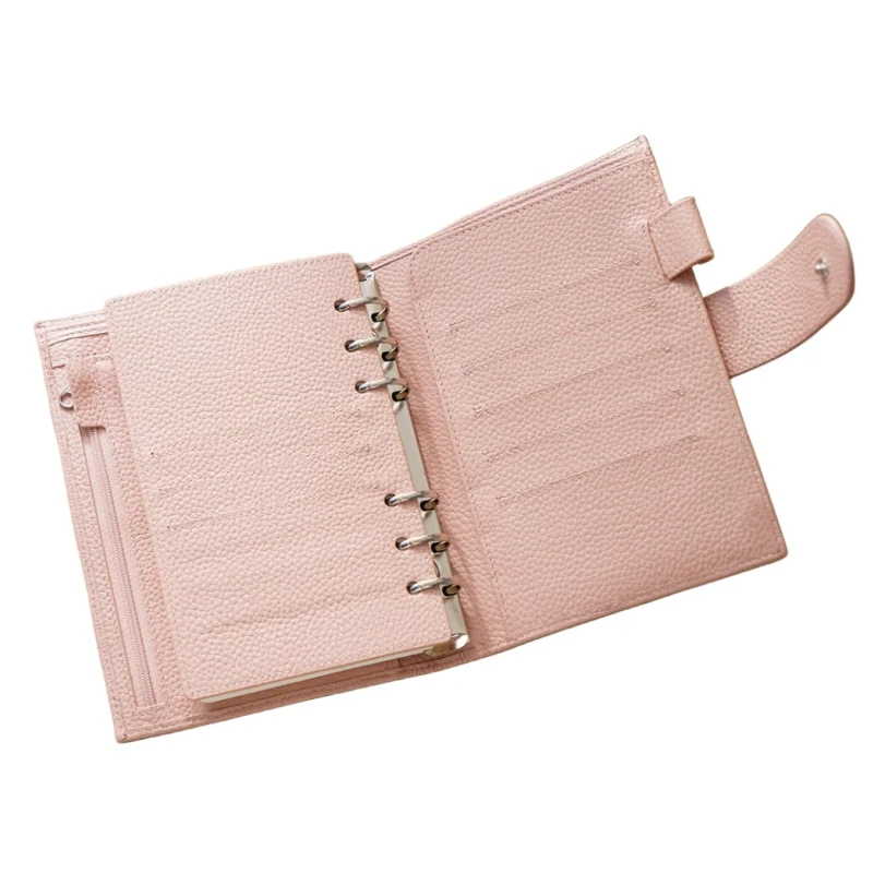 Wholesale Personal Custom Business Planner pink 6ring Genuine Leather Budget Binder Wallet  Journal Notebook with logo