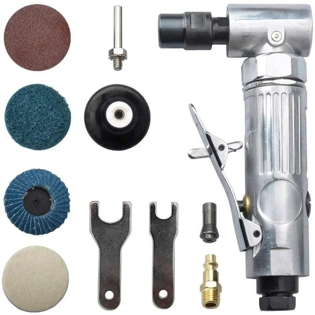 1/4 inch Air Angle Die Grinder 90 Degree Pneumatic Grinding Machine Cut Off Polisher Mill Engraving Tools Set With Spanner Wre