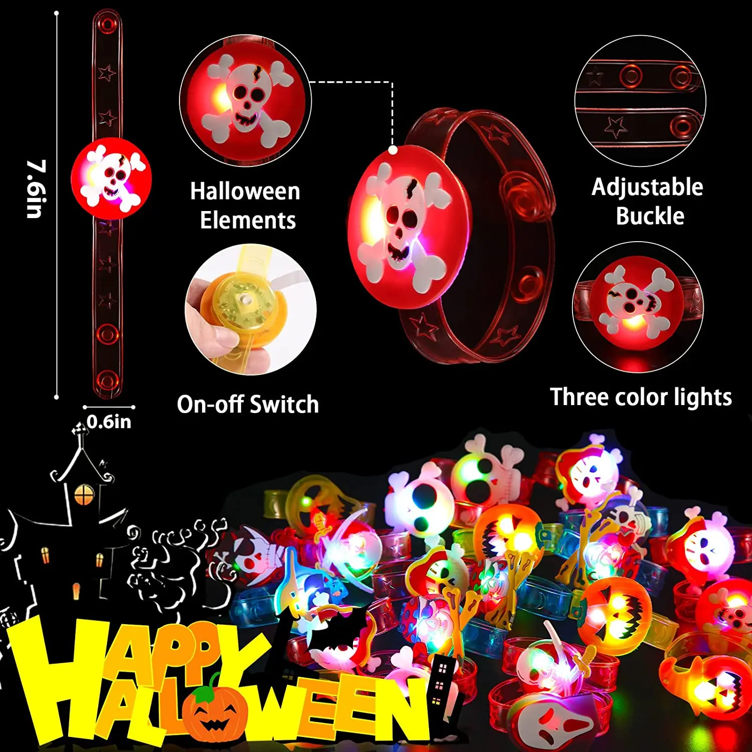 Halloween Party Favors for Kids LED Light Up Bracelet Halloween Toys Halloween Treats  Bag Flashing Candy Gift Bag Fillers