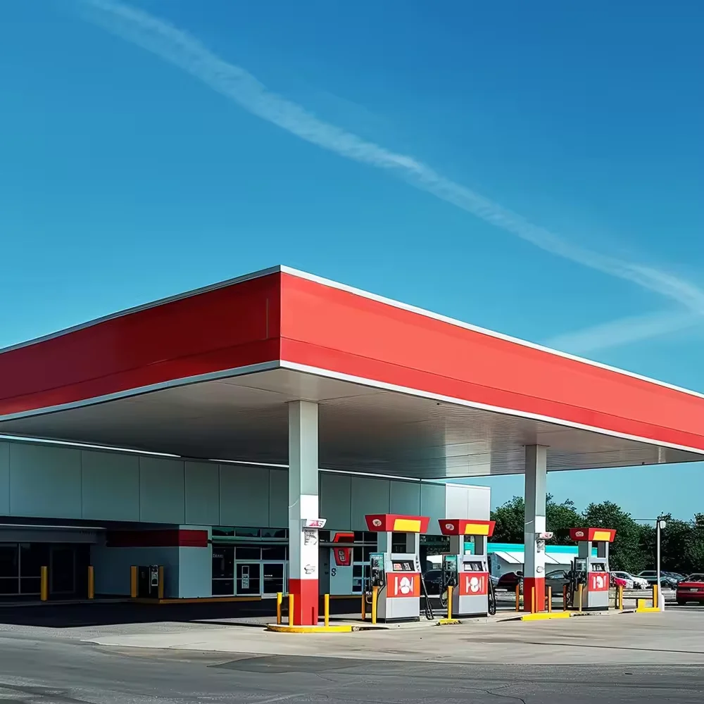 Environmentally friendly Special Design Prefabricated Steel Structure Petrol Station Canopy Gas Station
