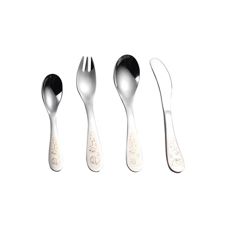 Small Children Kid 304 Baby Safety Spoon And Fork Eco Friendly Stainless Steel Kids Cutlery