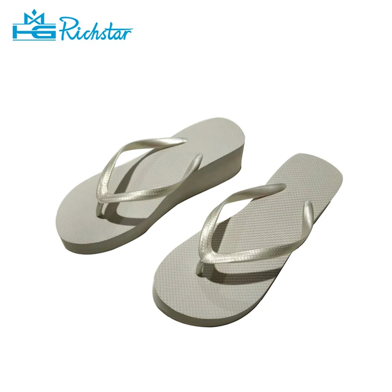 Hot sale solid color  high heel slippers ladies eva wedge flip flops beach slipper flower