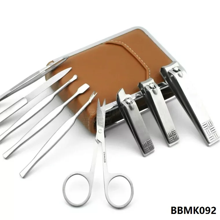 Customized manufacturing stainless steel 7pcs manicure pedicure nail care clippers tool set in folding case