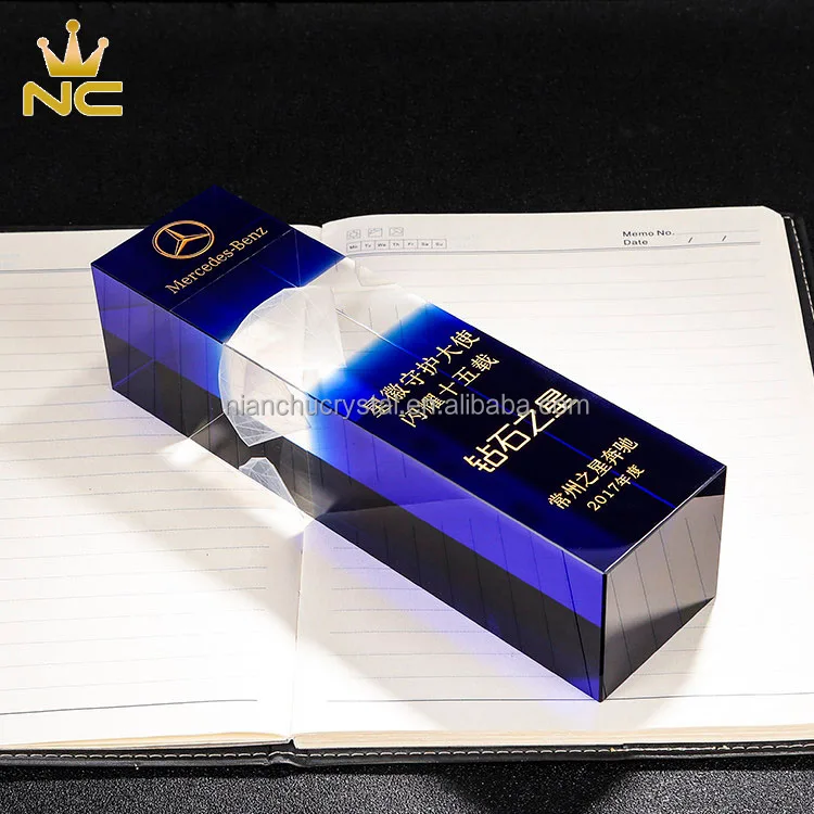 Wholesale Manufacturing Blue Custom Awards 3D Laser Engraved Crystal Diamond Trophy