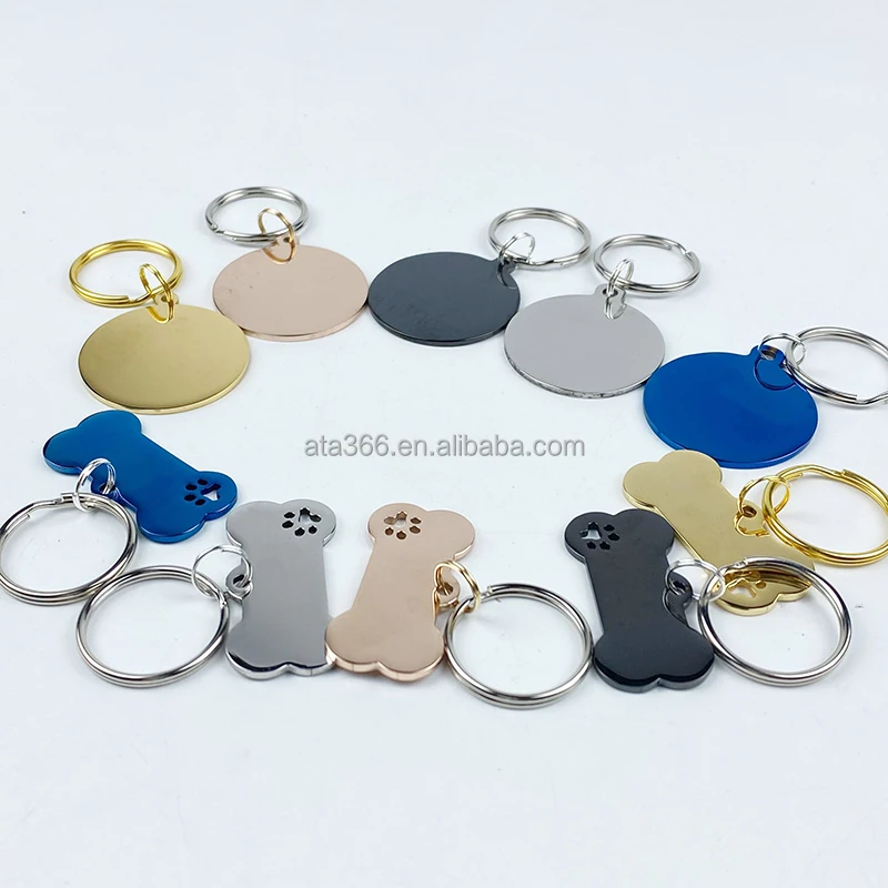 2023 NO MOQ Stainless steel Metal dog tag Round Heart, Bone and more Dog tag blanks Custom dog tags with Personalized gift boxes