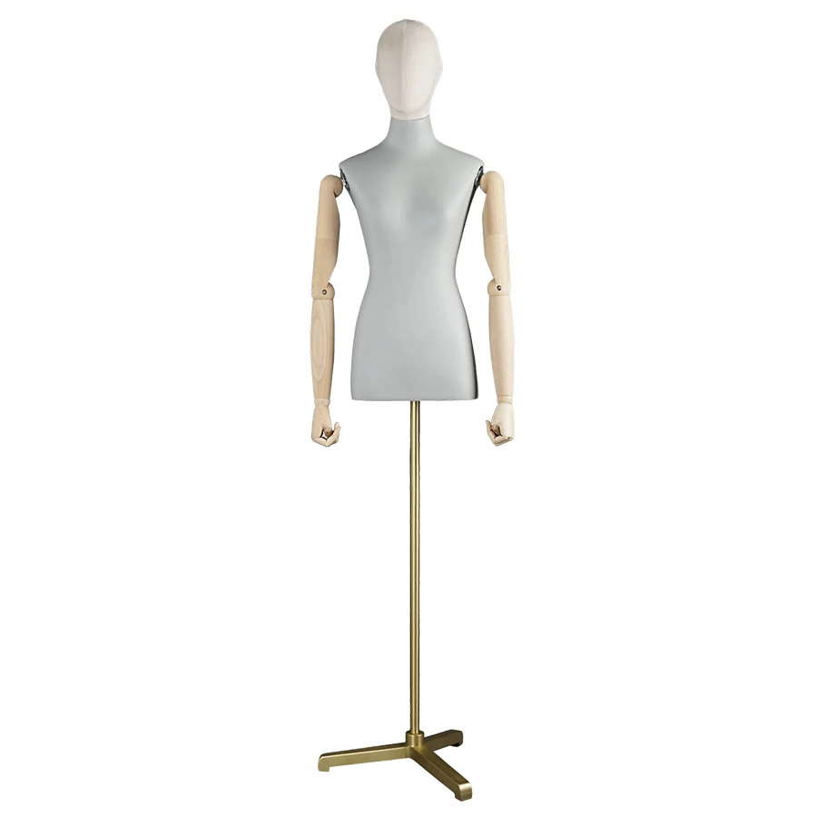 Female clothing display dress form mannequin with wooden arms,hanging torso mannequin  with head
