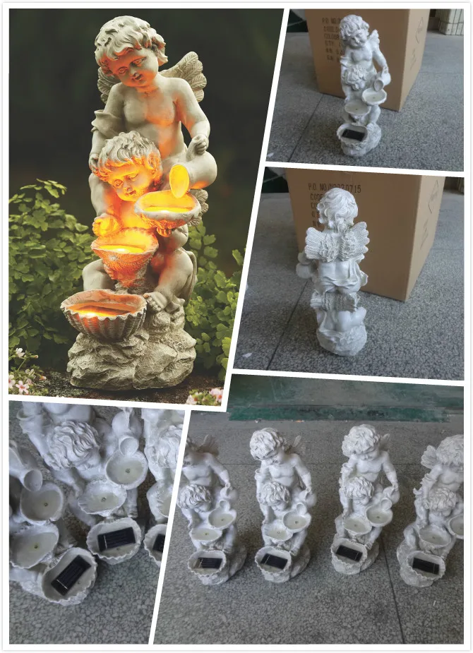 Decoration Outdoor Resin Solar Power Angel Waterfall Fountain Statue