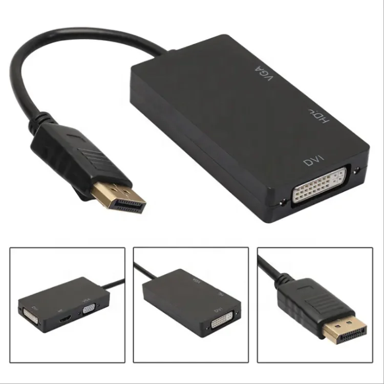 Hot Selling Multi-function 3 in 1 displayport DP HDTV DVI VGA Adapter converter adapter DP cable 1080P For PC Laptop