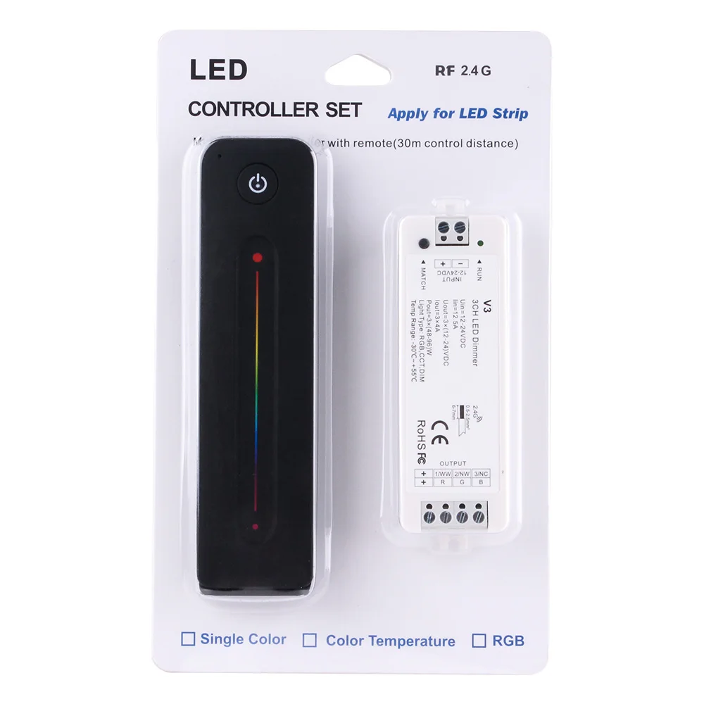 V3+R13 Touch Remote Control 3 Channel RGB LED Controller Blister Kit RF Wireless Receiver