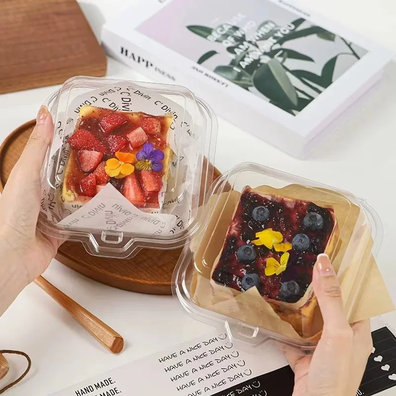 Wholesale Transparent PET Square Baking Cake Packaging Boxes Food Grade Disposable Blister Pastry Dessert Container With Lid