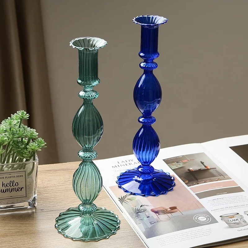 European-style Glass Candlestick Vase Luxury Crafts Table Glass Ornaments Candlestick Holder Retro Glass Candlestick Holder