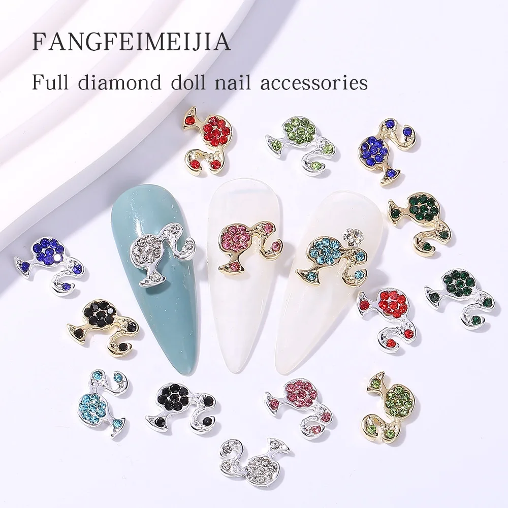 Barbie Girl Icon Symbol Charms 3D cute girl head Alloy Nail Diamonds Charms for Acrylic Nails Art Decorations Supply