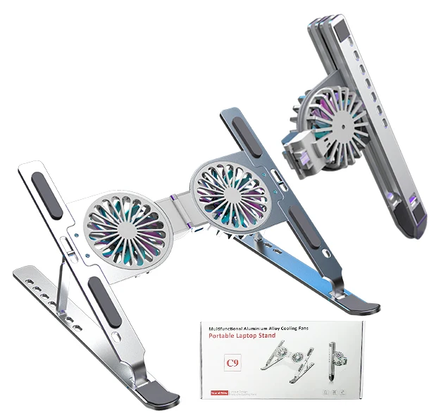 World Premiere Foldable Silent Powerful Fan Notebook Cooler Stand Height Adjustable Ergonomic Laptop Cooling Pads