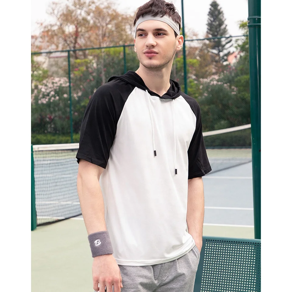 
Basic White Men Hooded T Shirt Sports Unisex Logo Color Block Tshirt 