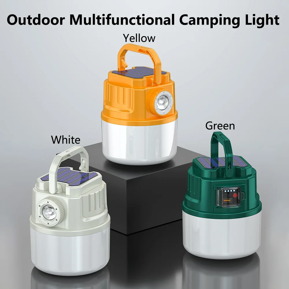 Outdoor solar waterproof camping lamp multifunctional USB rechargeable tent light emergency flashlight with display screen