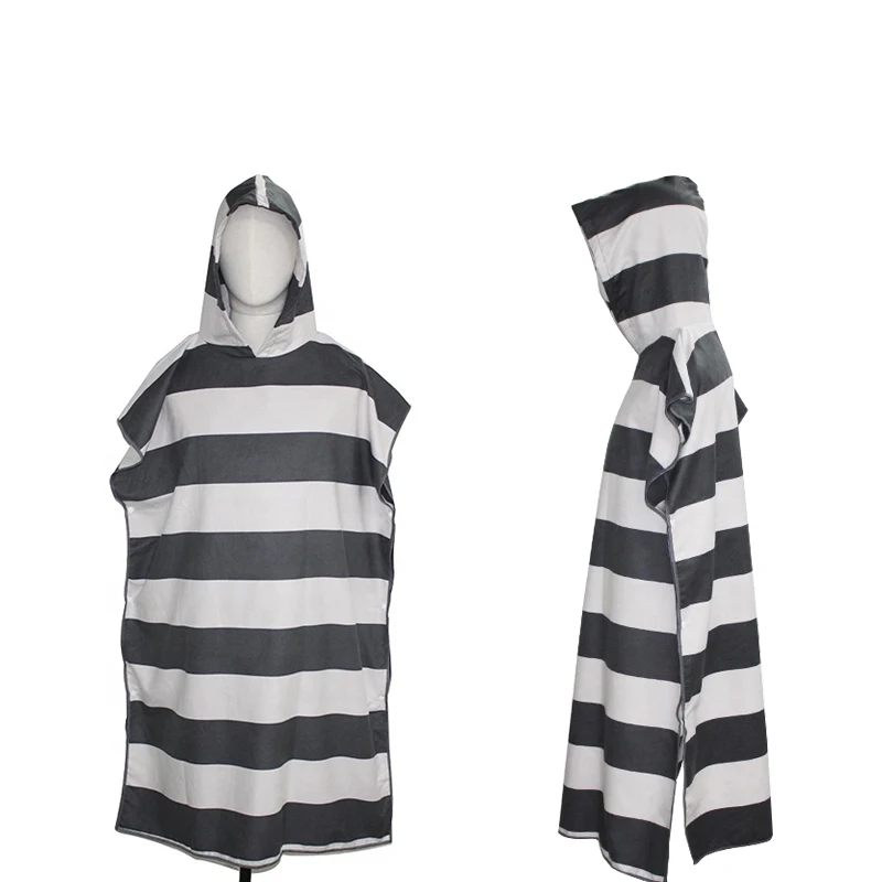 Popular Design Wholesale microfiber suede  double side printing striped Summer Beach Towel Poncho