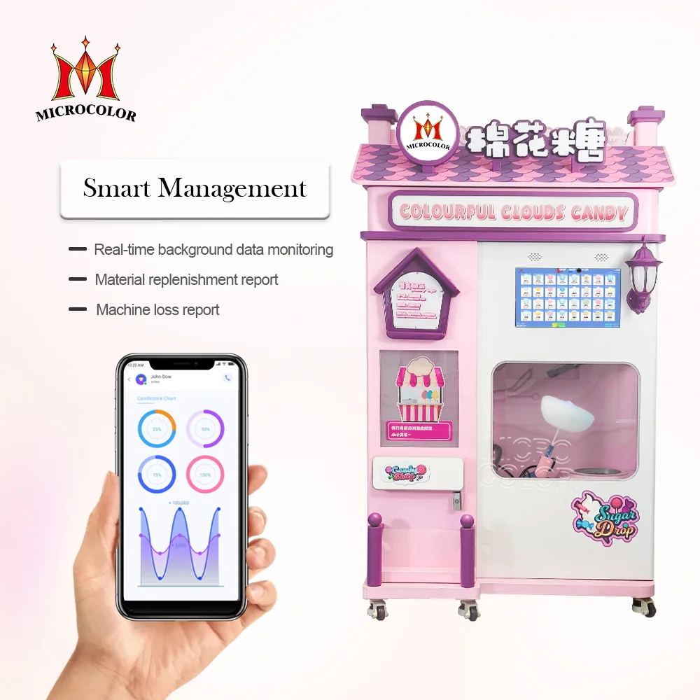 Custom Robot Electric Sugar Cotton Candy Vending Machine Professional Full Automatic Cotton Candy Machine for Small Business