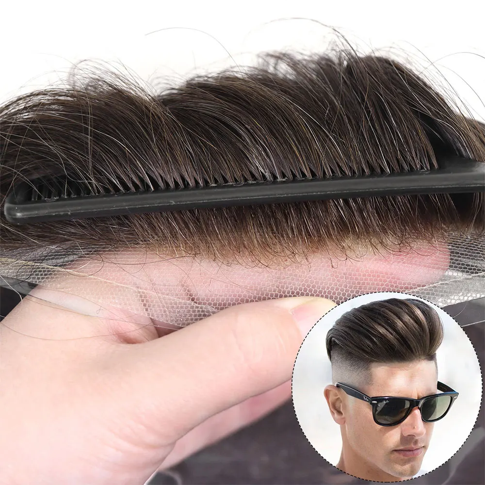 Men Hairpieces 310 grey Men Hair Capillary Prosthesis Soft Swiss Lace Cap Clear PU Mono Top Toupee For Man
