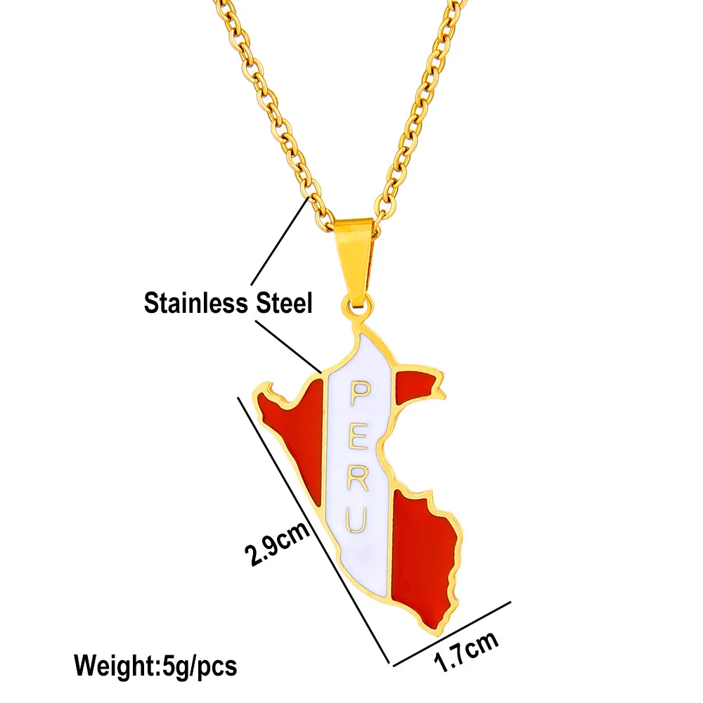 Fashion Popular Gift Stainless Steel Gold Plated Enamel South America Country Peru Map Shape Pendant Jewelry Necklace