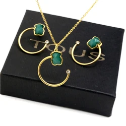 AFXSION Christmas Hot Sale Jewelry Girl Gift Bear Necklace and Earrings Stainless Steel and Crystal 18K Gold Jewelry Set