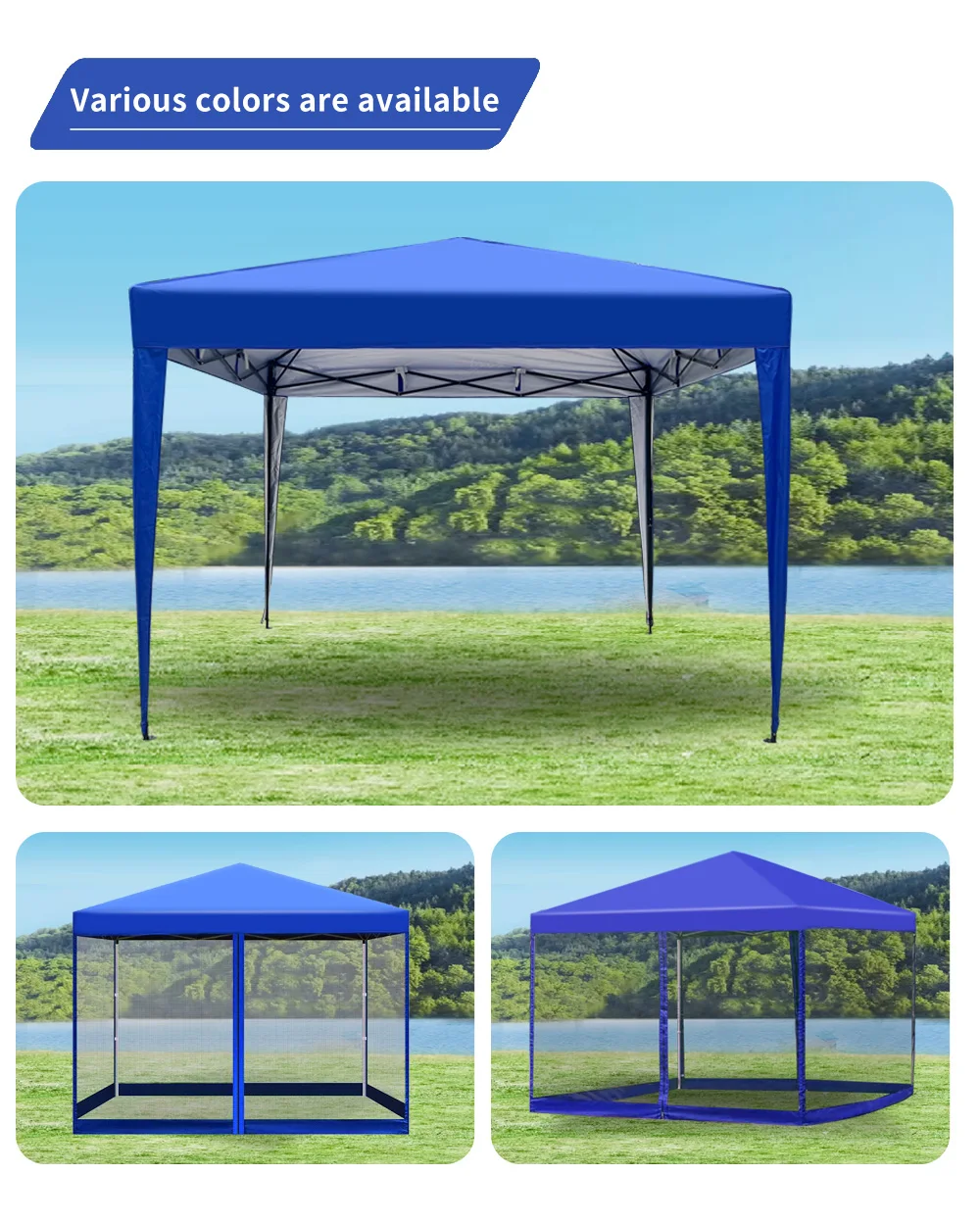 Newest 3x3m  10x10 blue collapsible outdoor tents outdoor canopy with net mesh for racing booth