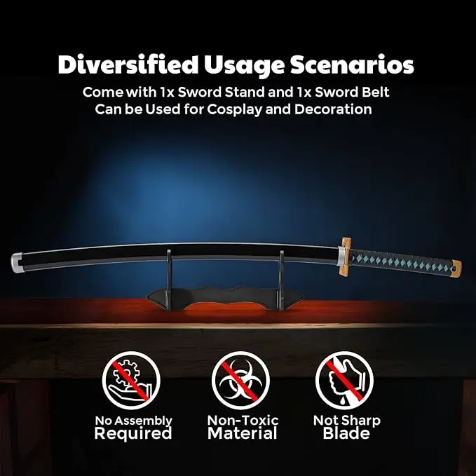 104 cm Katana Swords Demon Slayer Abs Bamboo Wooden Samura Sword Anime Cosplay Props Weapon Toy