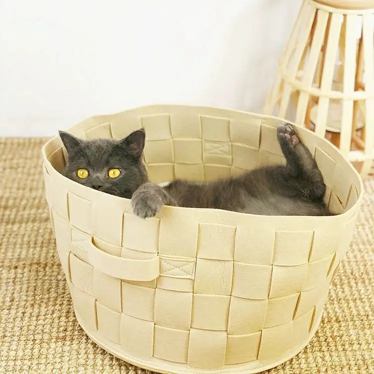Customized Cat Bed Basket Nest Round Cotton Rope Woven Warm Indoor Pet Sleeping Bed House