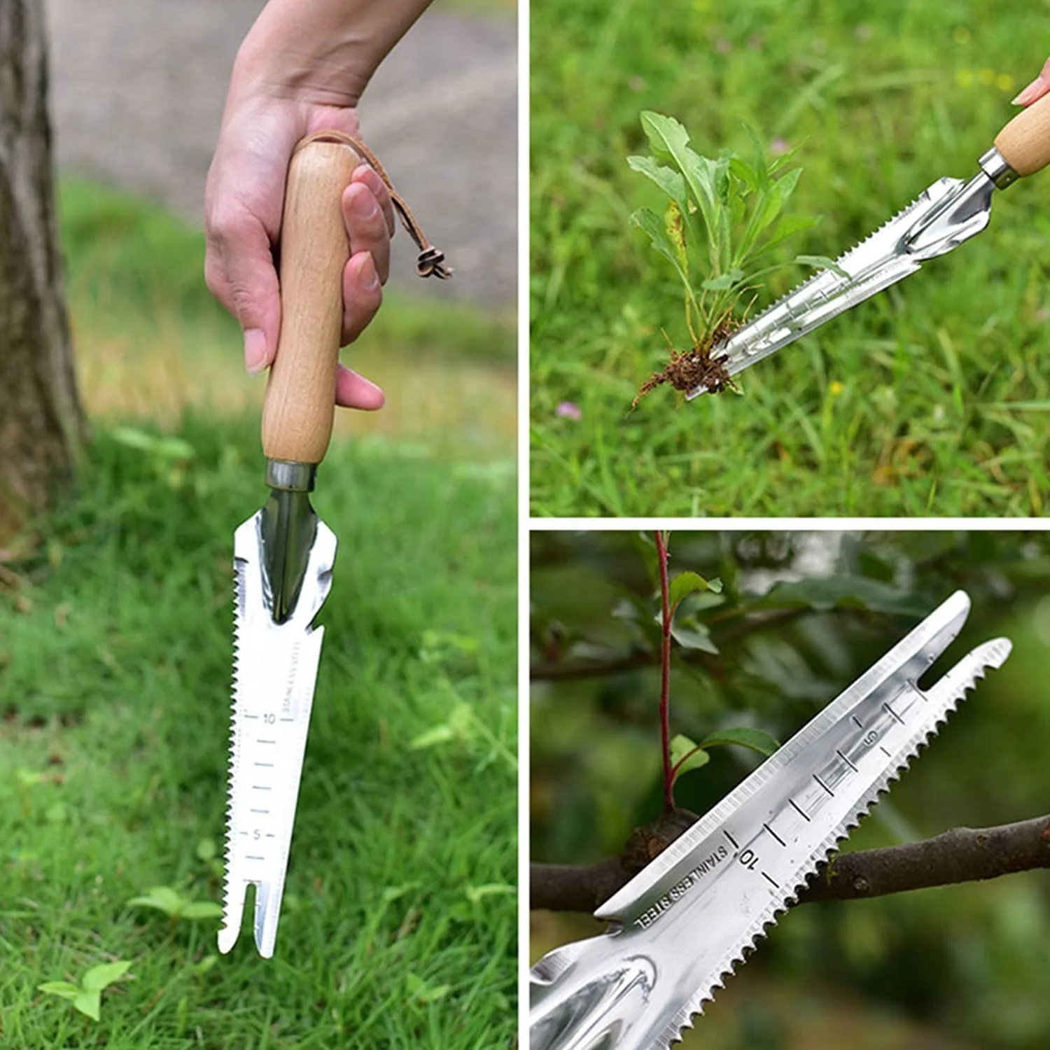 Garden Manual Weeding Tools Wooden Handle Stainless Steel Head for Easy Weeder Removal Transplanting Pruning Digging Gauging