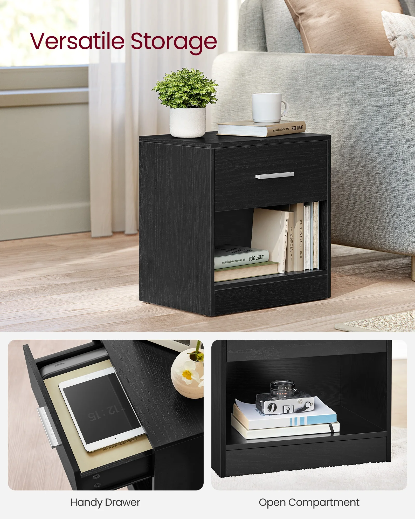 VASAGLE wholesale nightstand set 2 bedside table with storage drawer nightstand modern for bed rooms