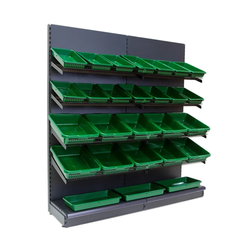 Free Design Metallic Supermarket Shelves Store 4 TIER DISPLAY WALL FRUIT AND VEGETABLE DISPLAYS Rack stand