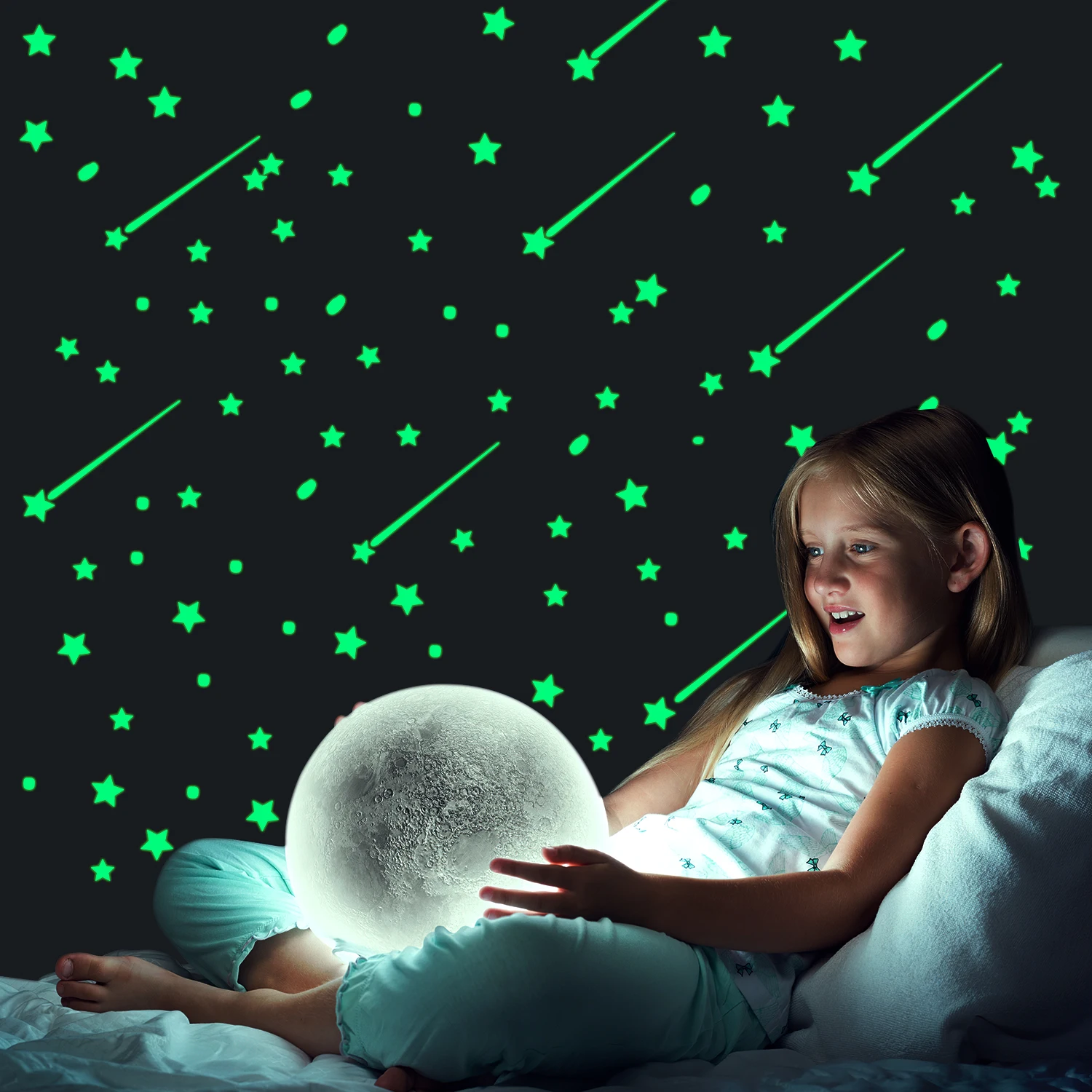Customized removable vinyl glow in dark 3D children bedroom decor wall sticker