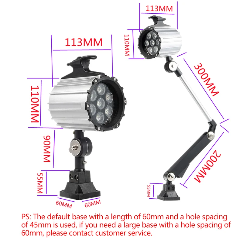 9W LED Short Arm Work Light 24V Waterproof CNC Lighting 220V Milling Machine Drilling Machine Mechanical Light