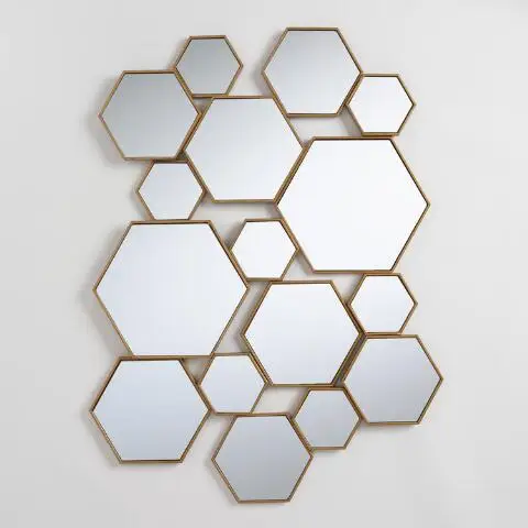 SWT 2023 Metal Brass Metal Hexagon Mirror Panel Wall Decorative Mirror