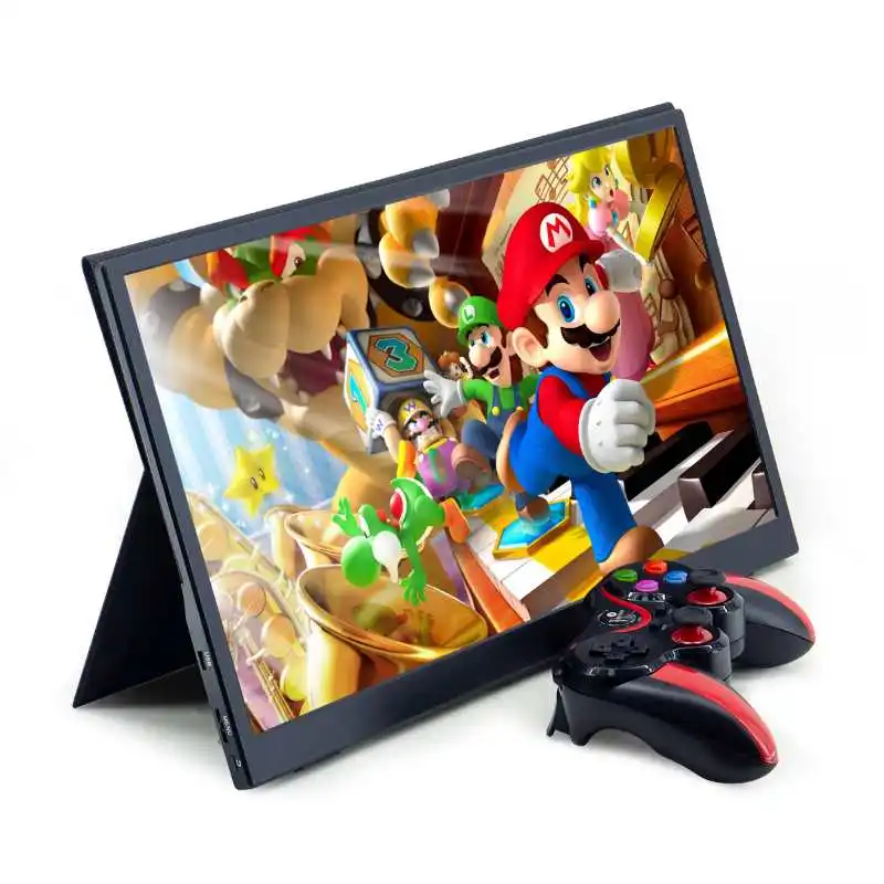  Игровой монитор 15 6 дюйма 1080P IPS HDR портативный с двойным динамиком Type-C кожаный чехол для ноутбука ПК телефона