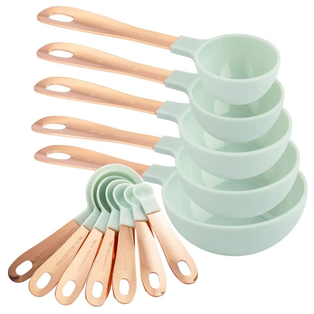 Buy kitchen gadgets Color plastic measuring cups and spoons set with Copper Coated Stainless Steel Handles of cooking baking