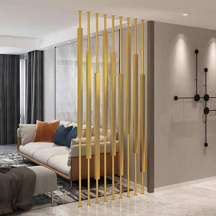 Customized Metal Pillar Luxury Living Room Partition Shiny Gold Modern Interior Decorative Room Divider