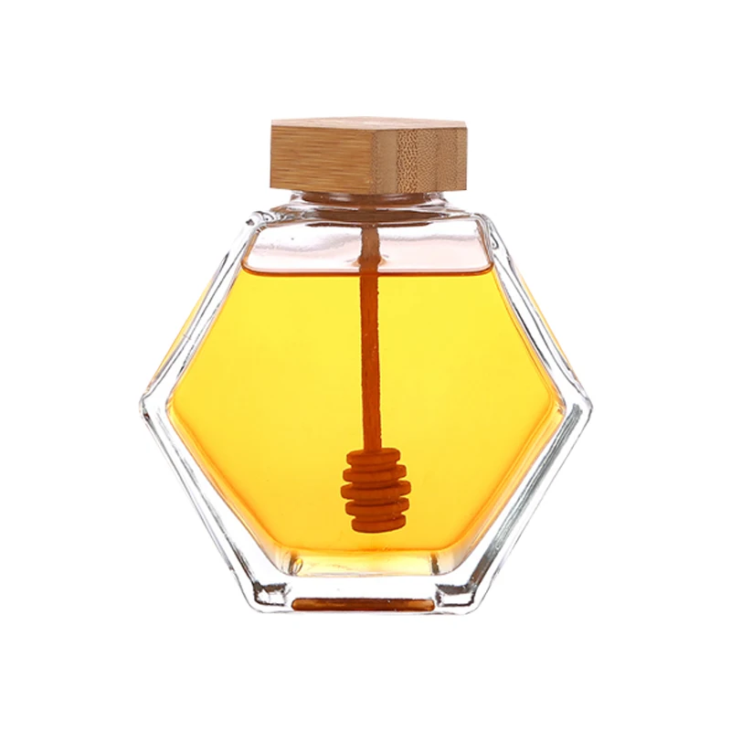 Custom Logo Label Design 200Ml Hexagonal Shaped Empty Glass Honey Jam Jar Wholesale
