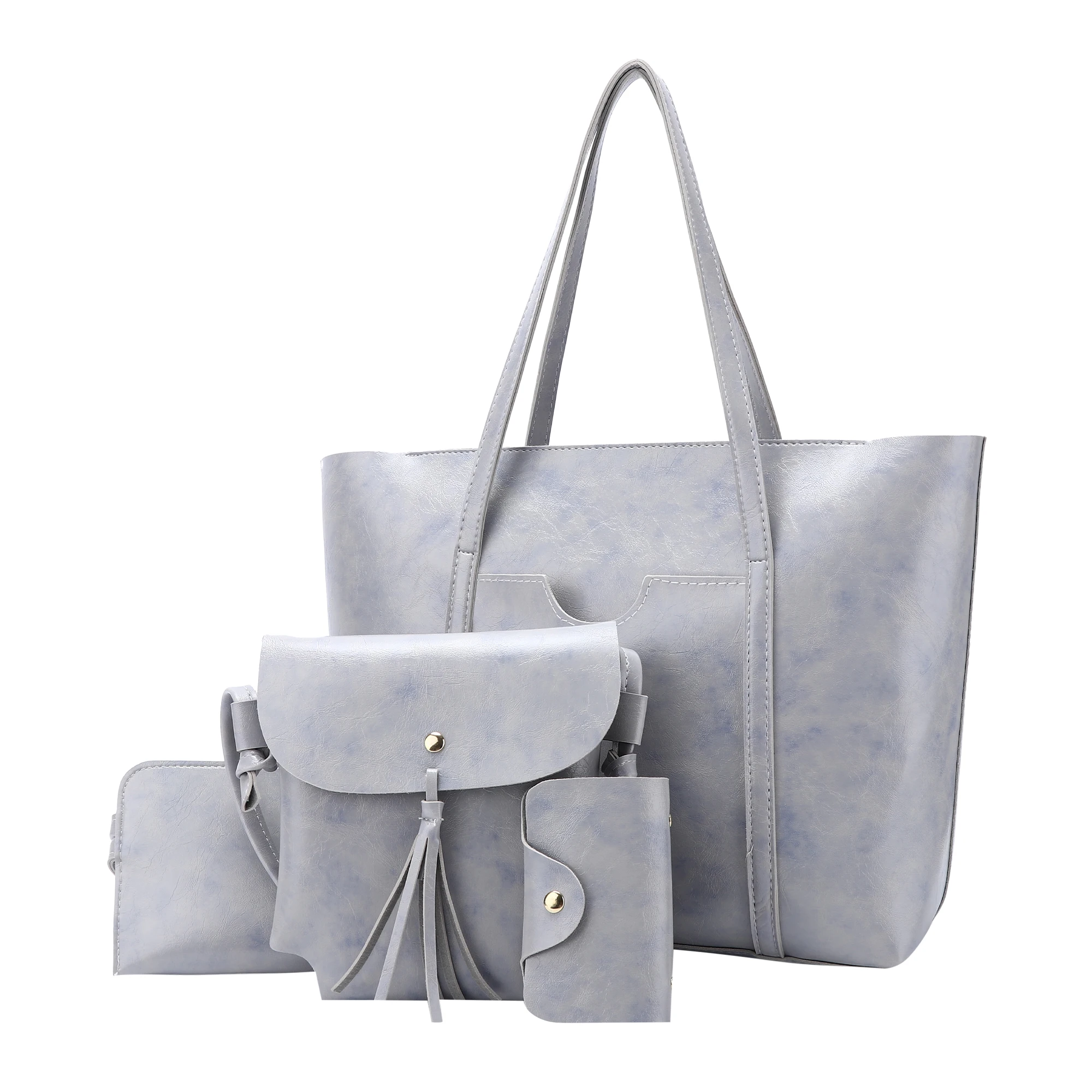 Angelkiss eco vegan pu leather stylish ladies tote purse shoulder bag tote handbags sets 4 in 1  for women