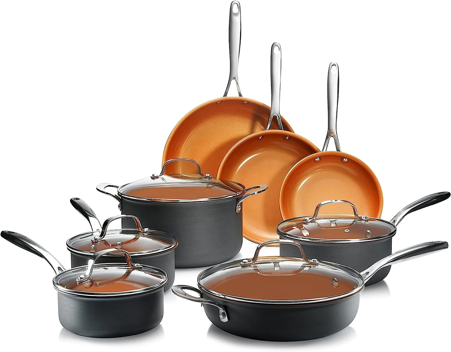Durable Manufacture 3 pcs non stick coating copper Frying Pan Skillet 3 Piece Set with stainless steel Handle