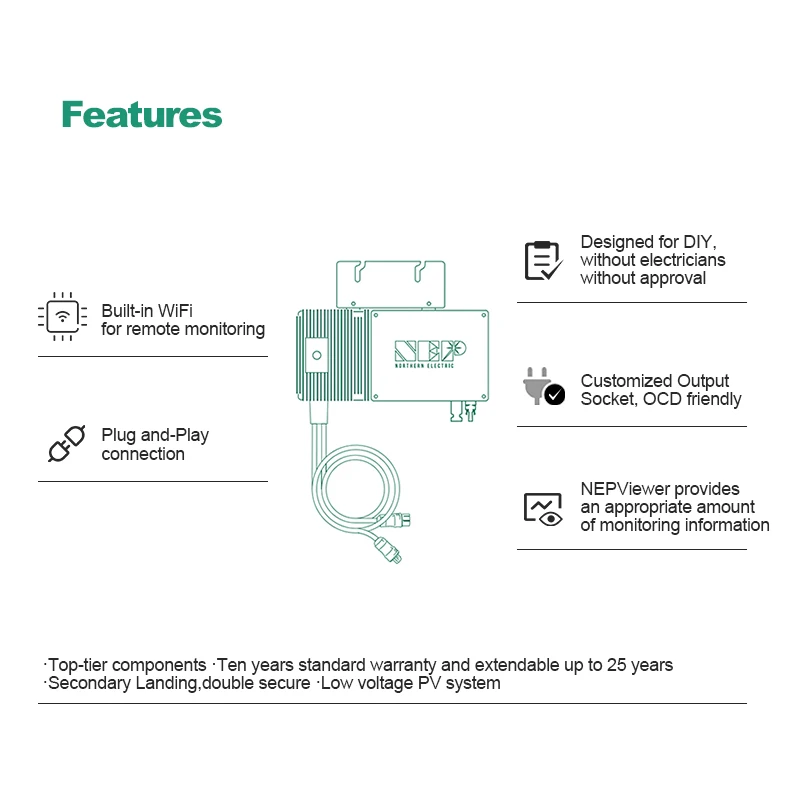 NEP Micro inverter 800W 1000W MPPT on grid solar grid tie nep Built in Wi-Fi monitoring balkonkraftwerk solar micro inverter