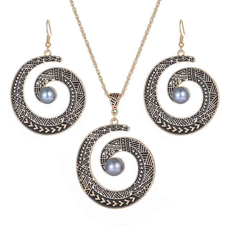 Wholesale Woman Designer Alien Ladies African Beads Jewelry Set Hawaii Earring Necklace