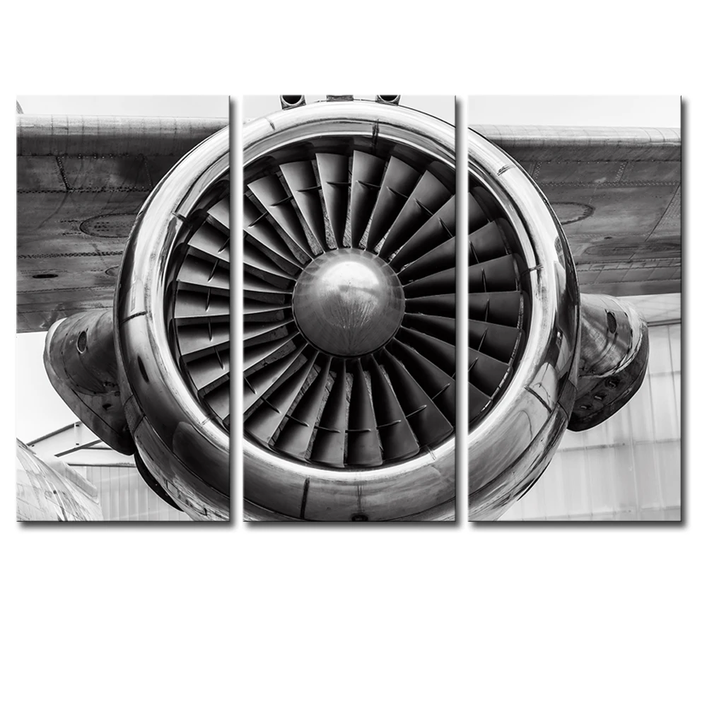 3 Pieces Retro Canvas Wall Art Propeller Aircraft Engine Painting Prints Engineering Closeup Vintage Airplane Picture
