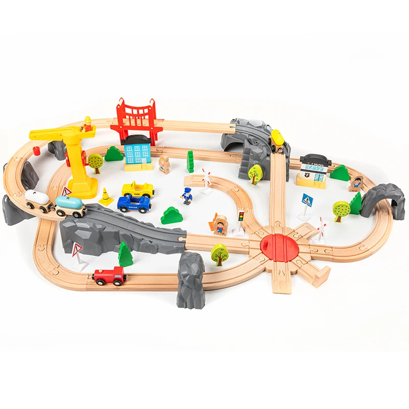 New Style Children Educational Toy DIY Railway Track Slot Wooden Toy Train Set for Kids Train Toy