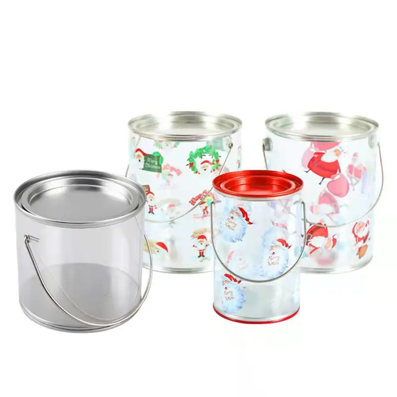 Clear Plastic PVC Packaging Paint Tin Bucket With Metal Lid and  Handle