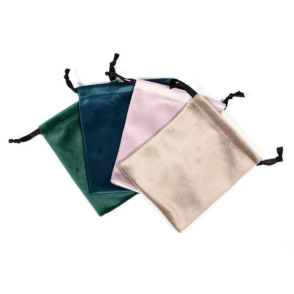 Custom logo luxury gift pouch silk satin ribbon jewelry pouch soft flannel velvet drawstring bag